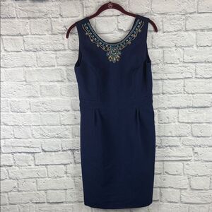 Ellen Tracy Navy Dress with Embellished Neckline Size 8P